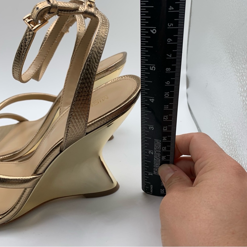 NWB Michael Kors Nadina Metallic Lizard Embossed Leather Wedge Sandal 8.5M 1893 - Picture 6 of 11